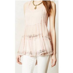 Anthroplogie Vanessa Virginia Camilla Cami Beaded Top Pale Pink Silver Sequin 2